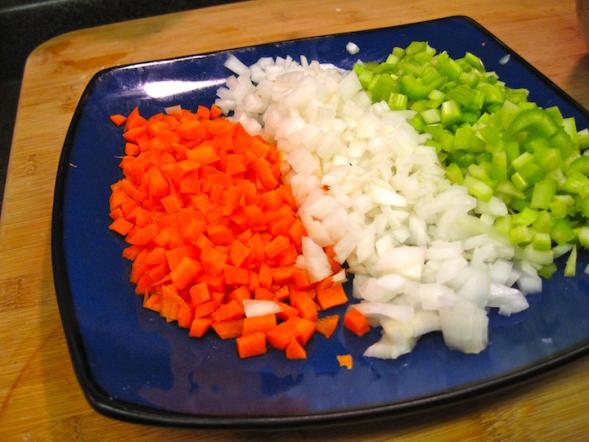 Vegetables prepped for soup