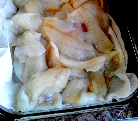 Fish filets, ready to be battered and fried