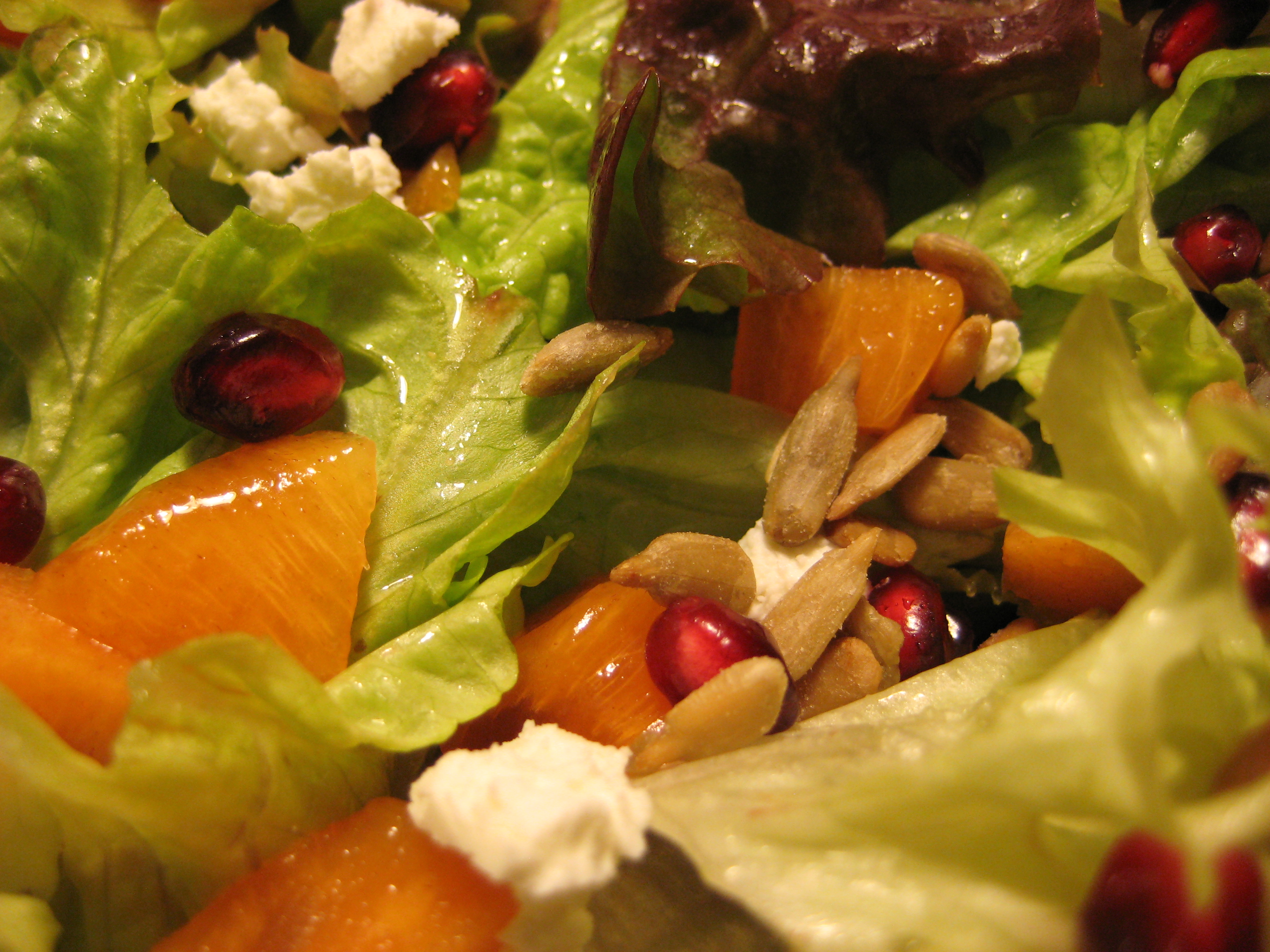 Winter Salad with Pomegranate, Persimmon and Sunflower Vinaigrette