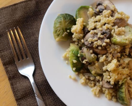 Millet with mushrooms and brussels sprouts