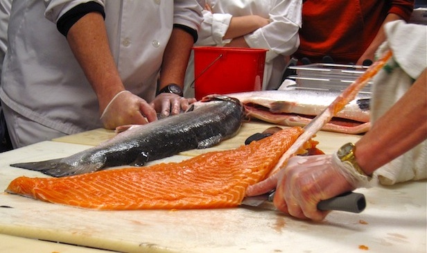 Skinning salmon